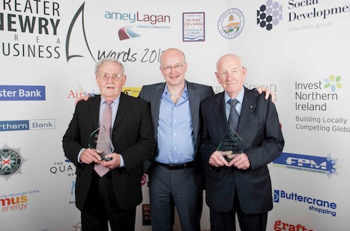 Outstanding Contribution to the Greater Newry Area, Joint Award Winners – Mr Arthur Morgan, Newry Credit Union, Award Sponsor Mr Pete Murray, Buttercrane Centre and Mr Peter Connolly, Newry Credit Union